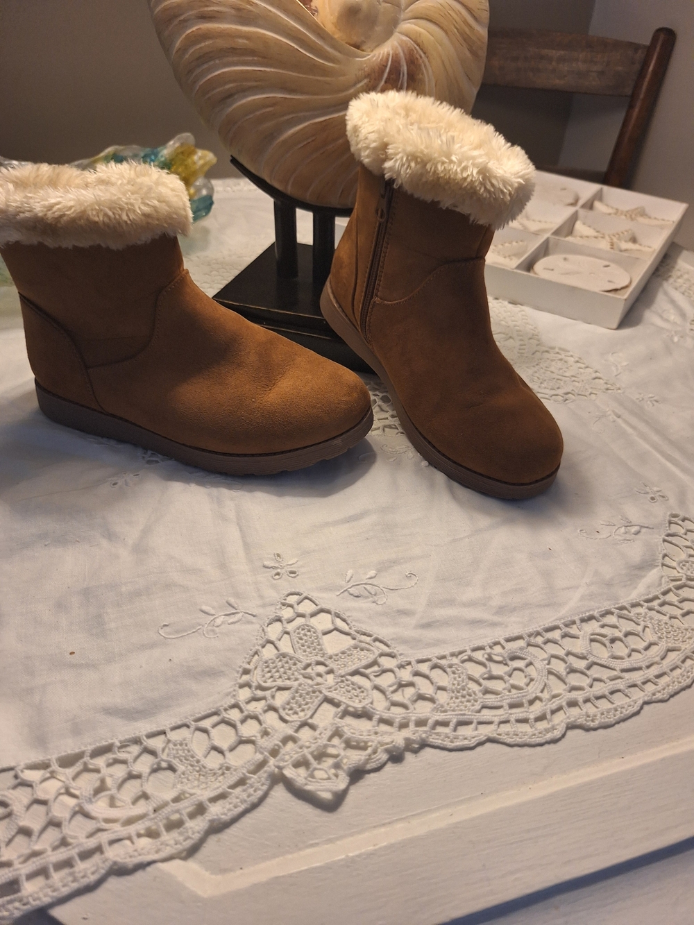 Cat & Jack Tan Faux-Fur Cuff Kids Boots